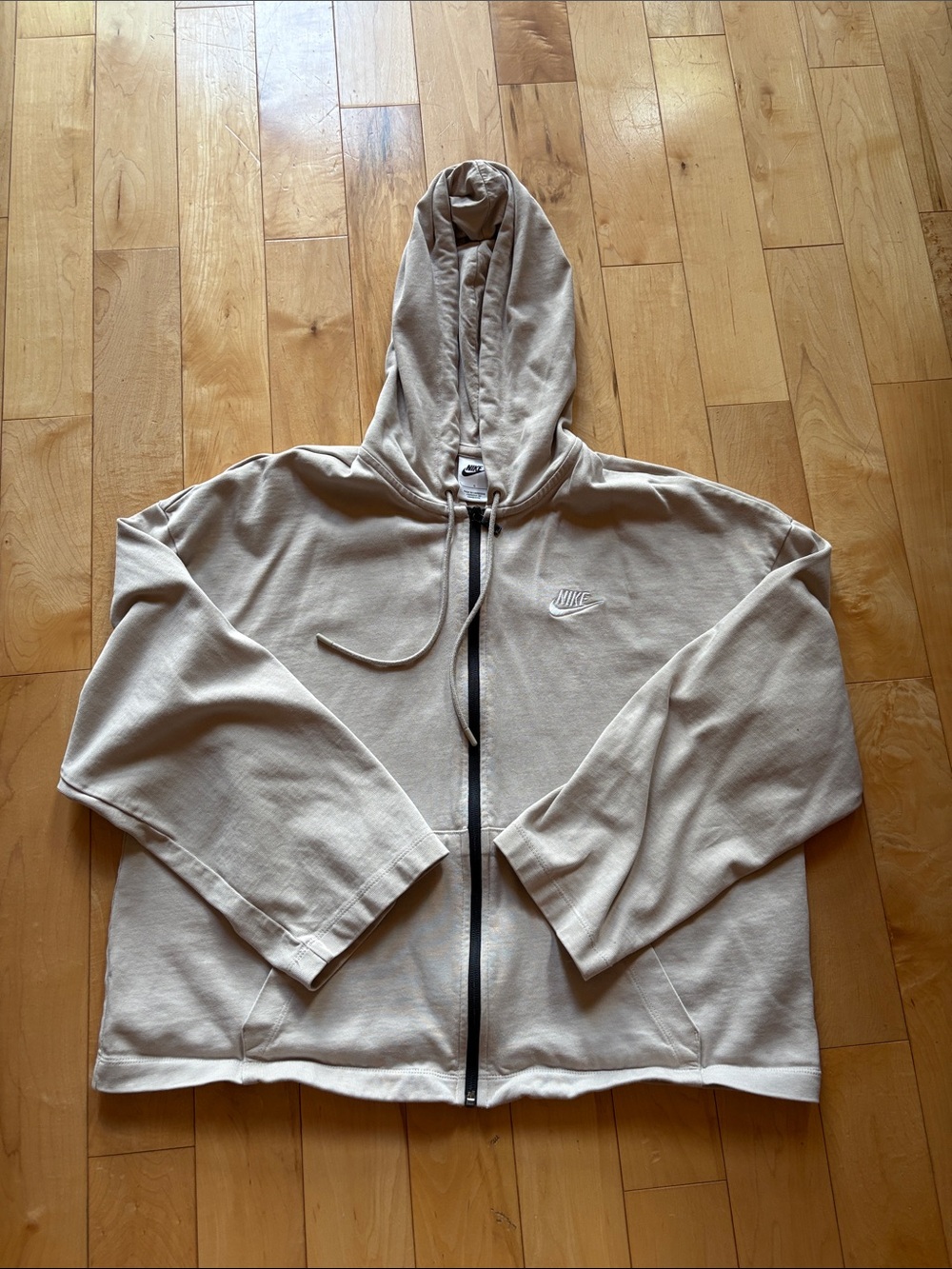 Nike Beige Full-Zip Hoodie with Black Zip